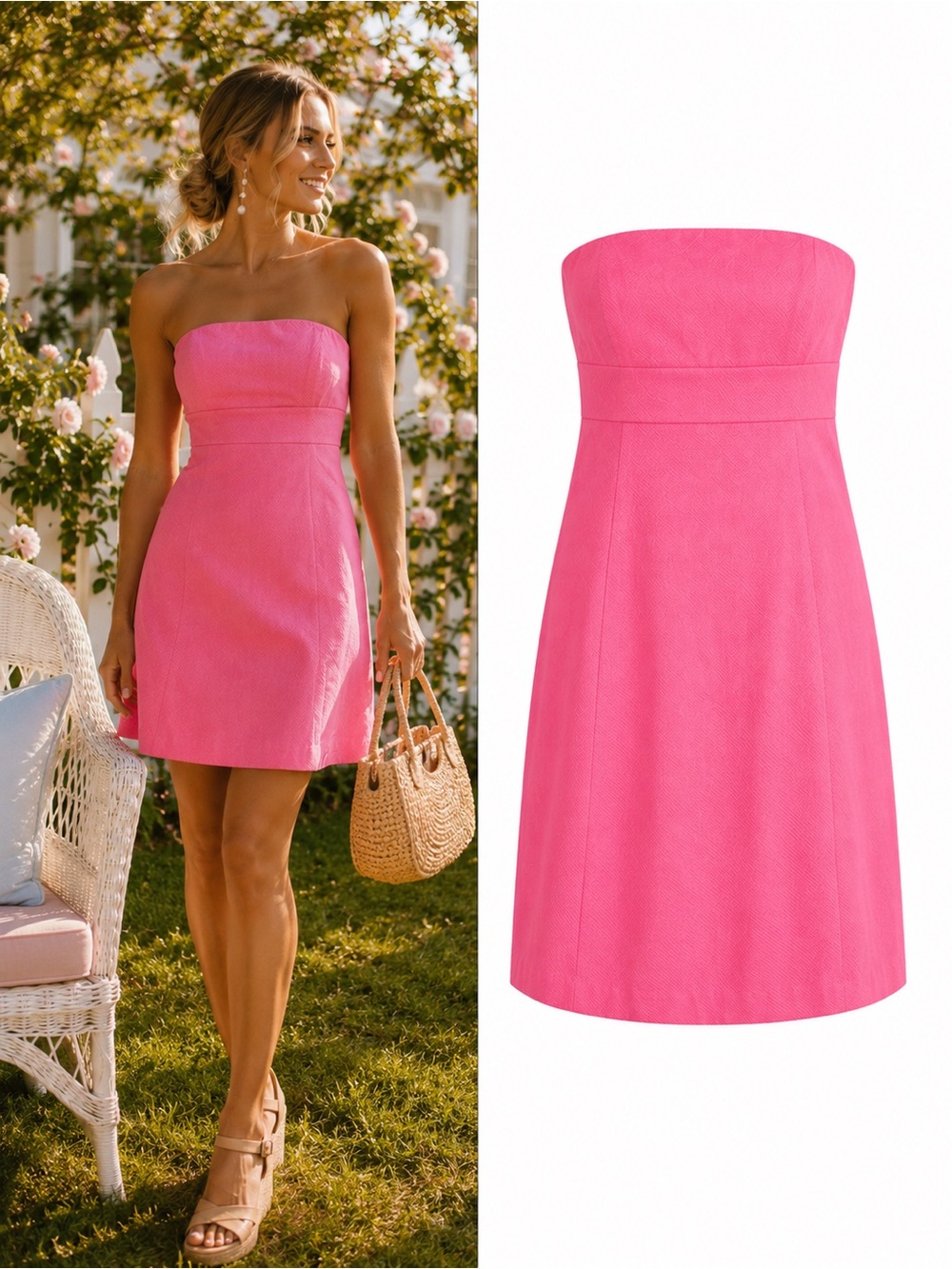 Vineyard Vines Carolyn Bermuda Pink Strapless Textured Cotton Dress Boned Sz 2